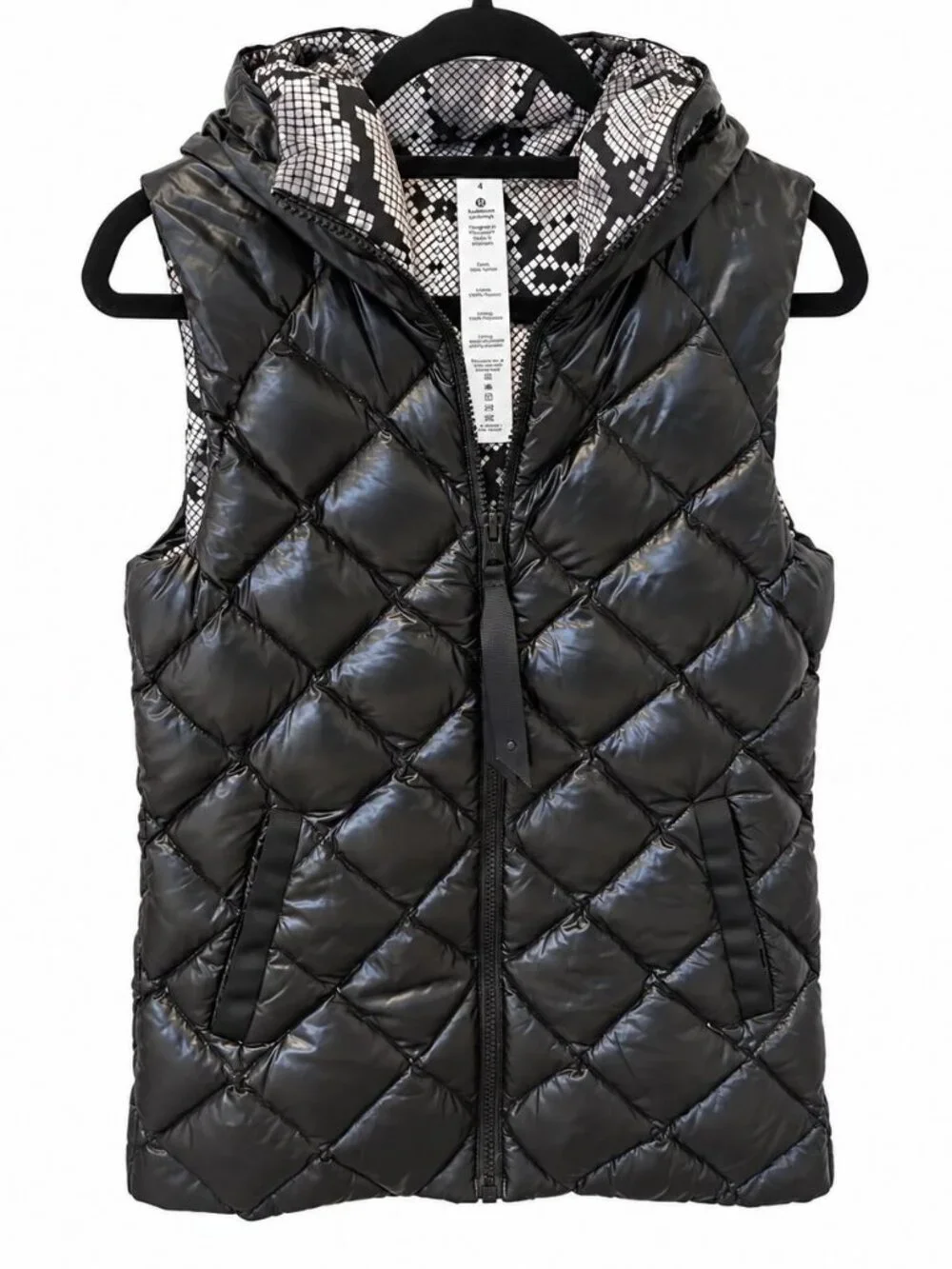 lululemon The Fluffiest Vest Reversible Snake Print Hooded Puffer Size 4